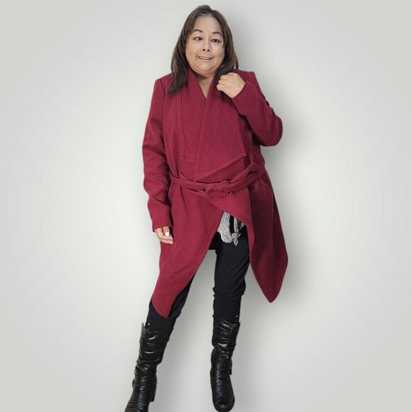 REVAMPED WOMENS SIZE MEDIUM RED TRENCH COAT - Picture 3 of 8